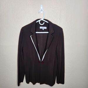 Exclusively Misook Jacket Womens Medium Brown Acrylic Knit Notch Lapel Career